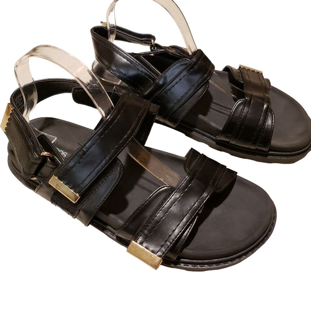 ASOS Falon Chunky Black Multi Strap Buckle Sandals - size 11